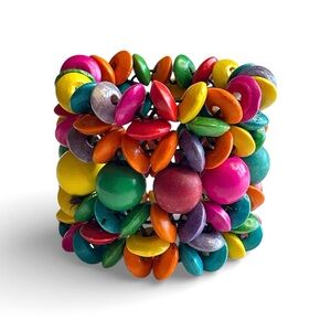 Bright Colors Bracelet Wooden Beads Adjustable Elastic Stretchy Joyful